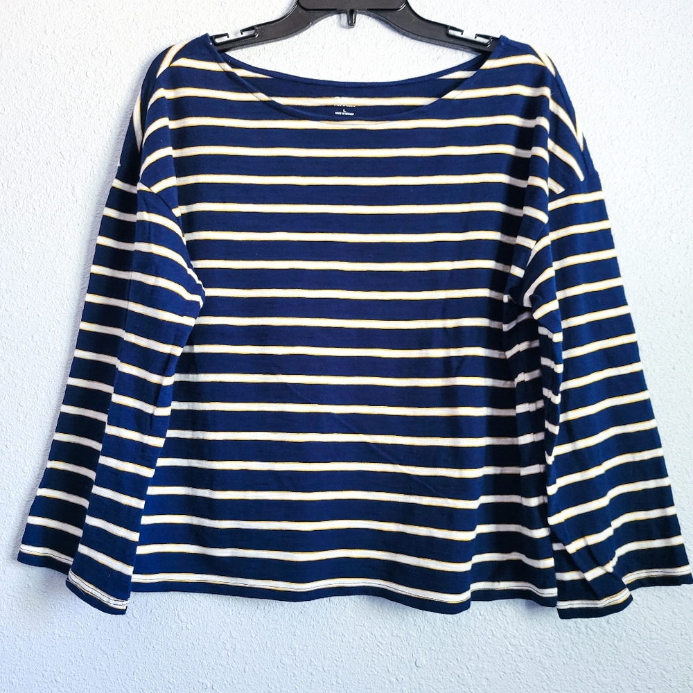 A.N.A Navy Blue Striped Long Sleeve Shirt Loose Fit L